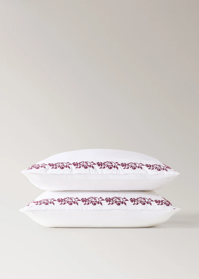 300-thread count satin cotton pillowcase with cross-stitch embroidery 23.62x23.62