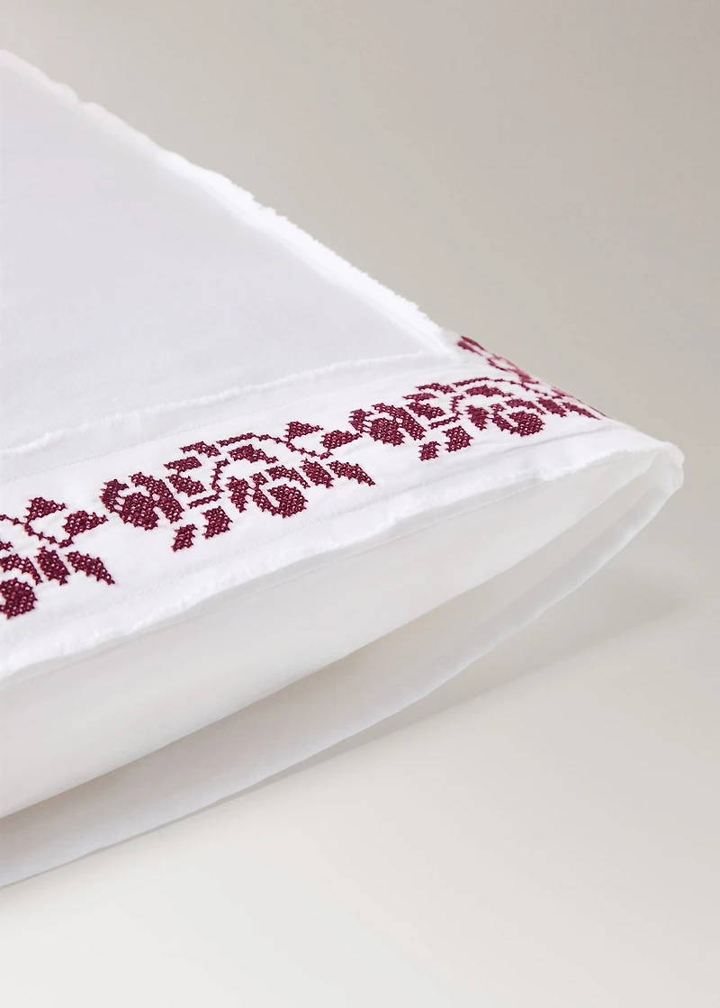 300-thread count satin cotton pillowcase with cross-stitch embroidery 23.62x23.62