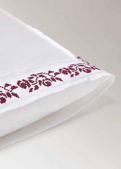 300-thread count satin cotton pillowcase with cross-stitch embroidery 23.62x23.62
