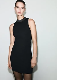 Knitted dress with sequin collar