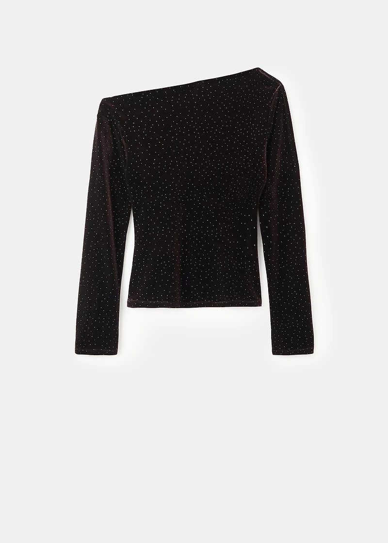 Asymmetrical velvet top with sparkles