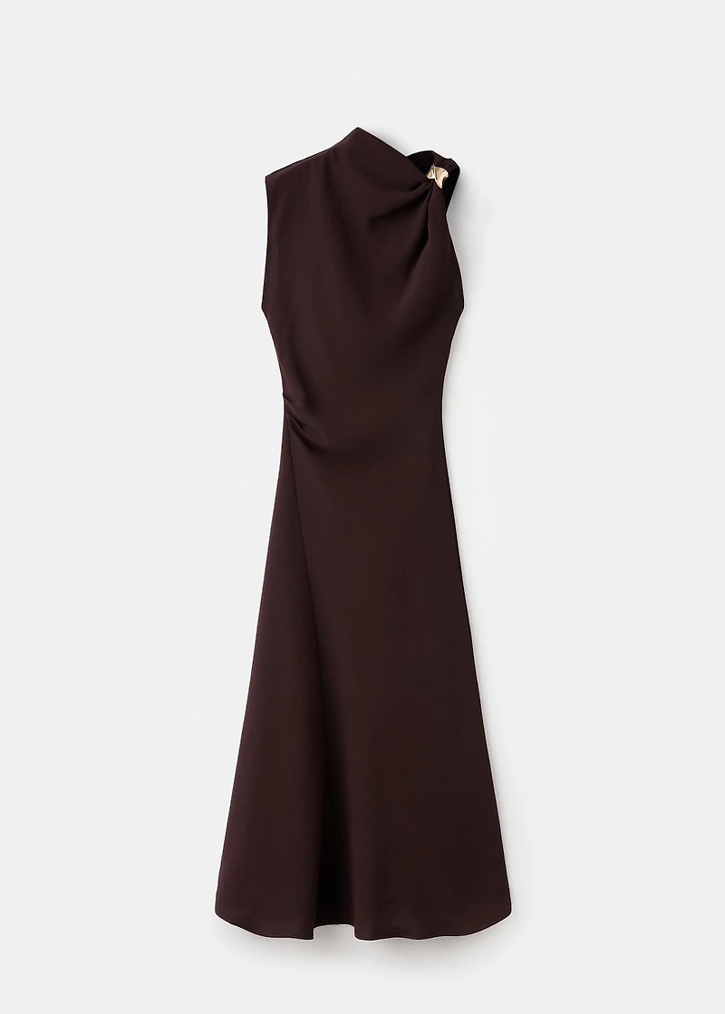 Dress with asymmetrical neck and metallic detail