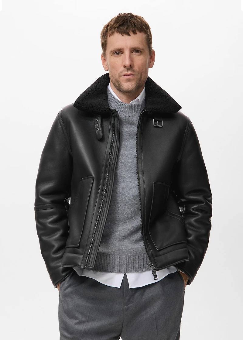 Faux-leather fleece jacket