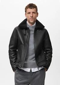 Faux-leather fleece jacket
