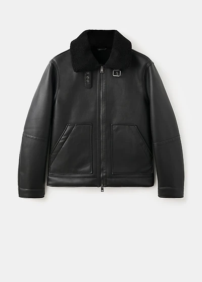 Faux-leather fleece jacket