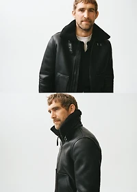 Faux-leather fleece jacket