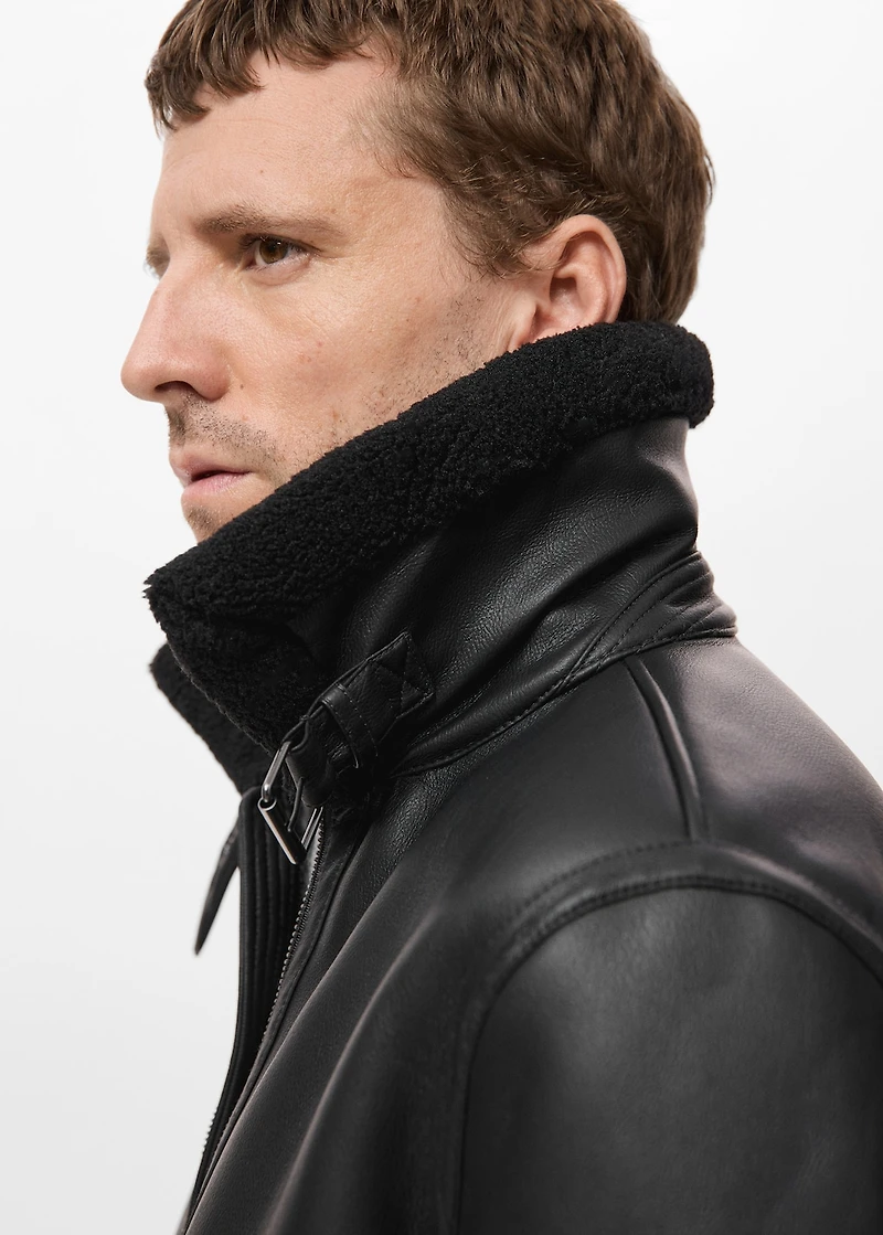 Faux-leather fleece jacket