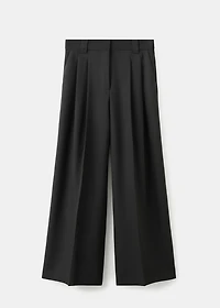 Wide-leg pleated suit pants