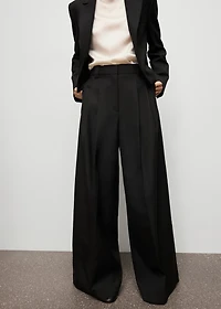 Wide-leg pleated suit pants
