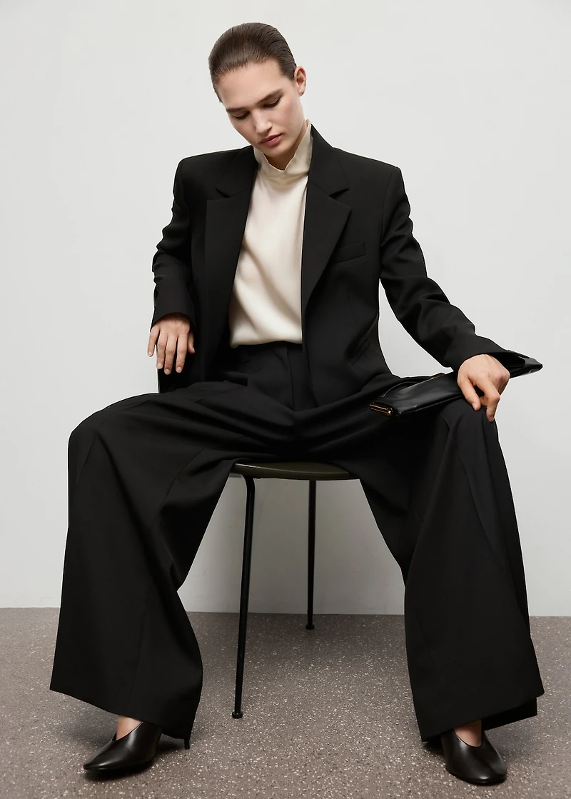 Wide-leg pleated suit pants