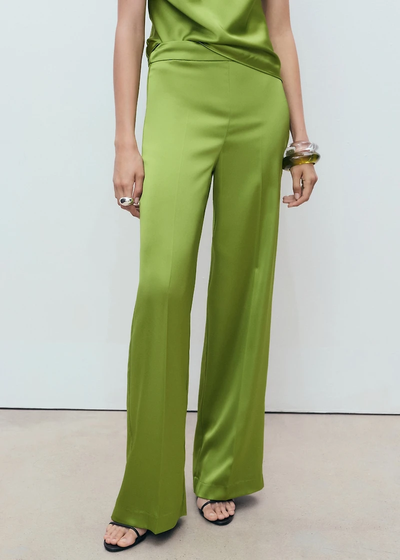 Satin straight-fit pants