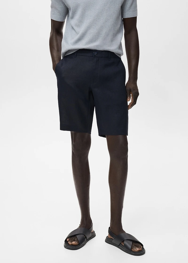 Slim-fit 100% linen bermuda shorts