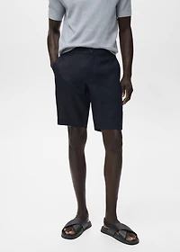 Slim-fit 100% linen bermuda shorts
