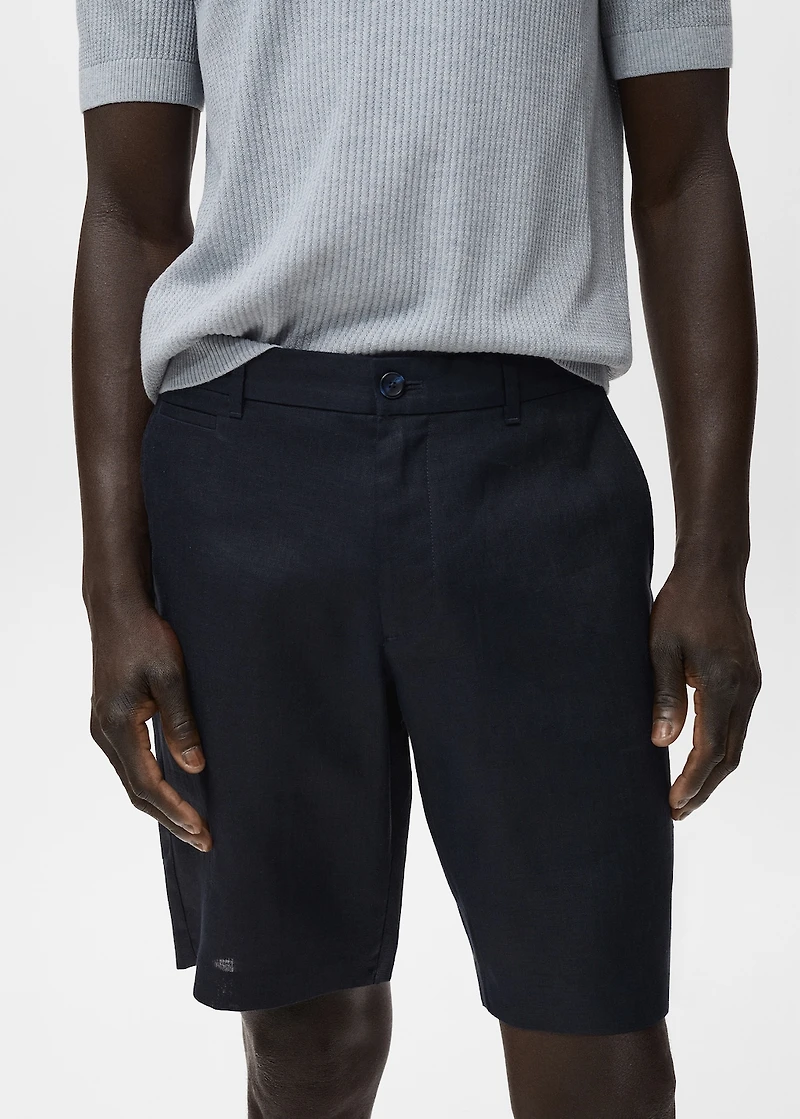 Slim-fit 100% linen bermuda shorts
