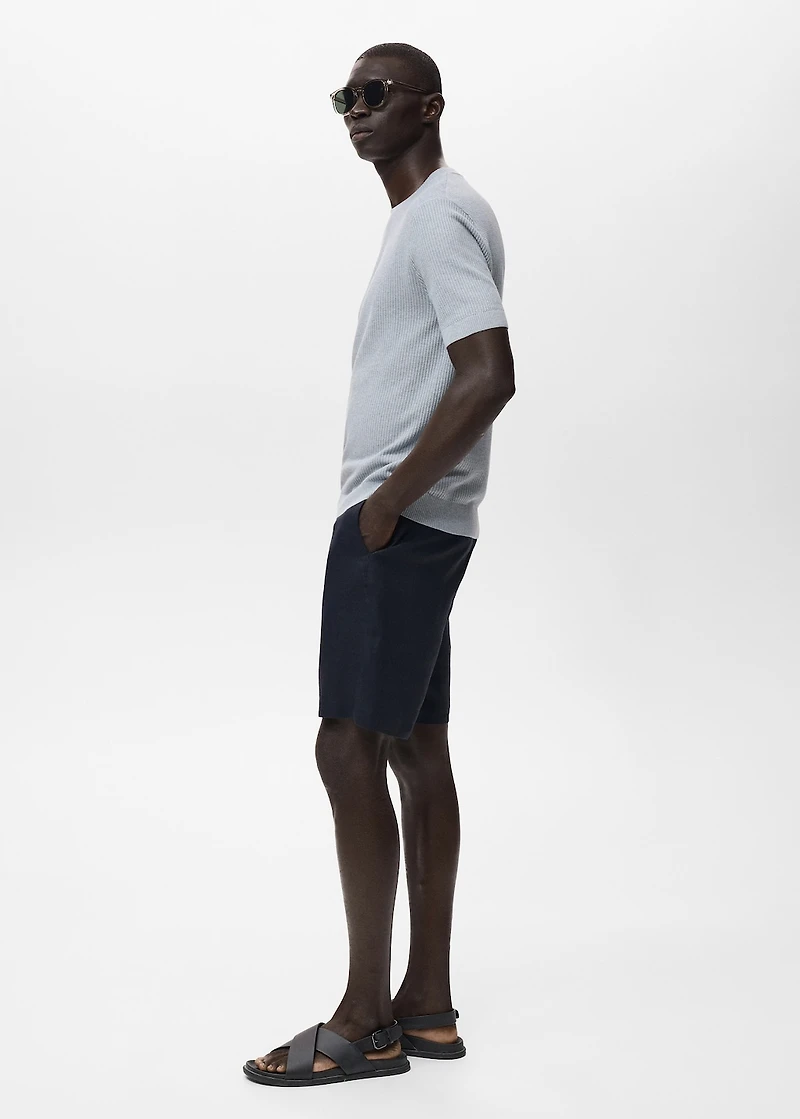 Slim-fit 100% linen bermuda shorts