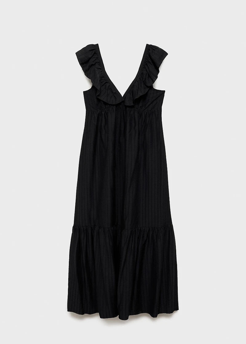 Long dress with ruffle neckline