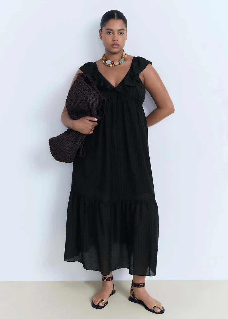 Long dress with ruffle neckline