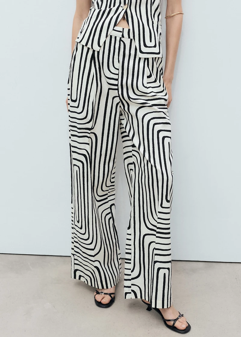 Geometric-print linen pants