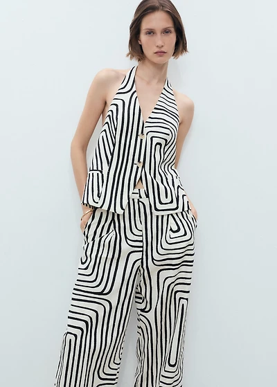 Geometric-print linen pants