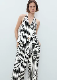 Geometric-print linen pants