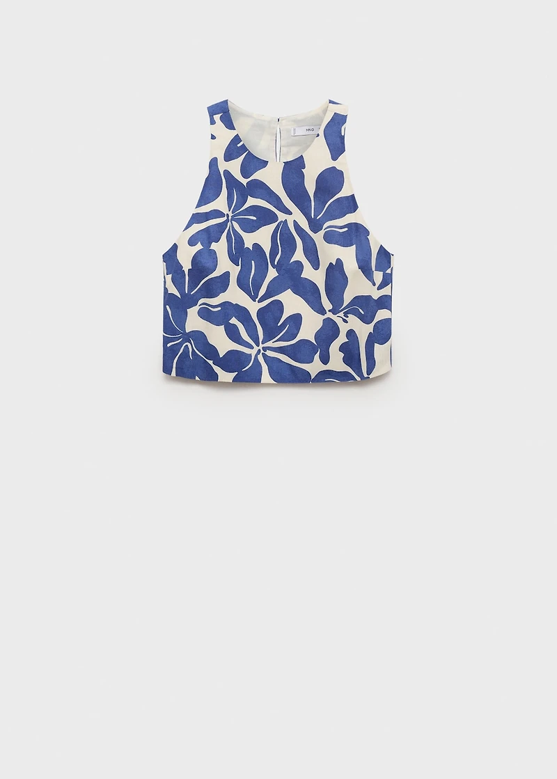 Printed linen-blend top