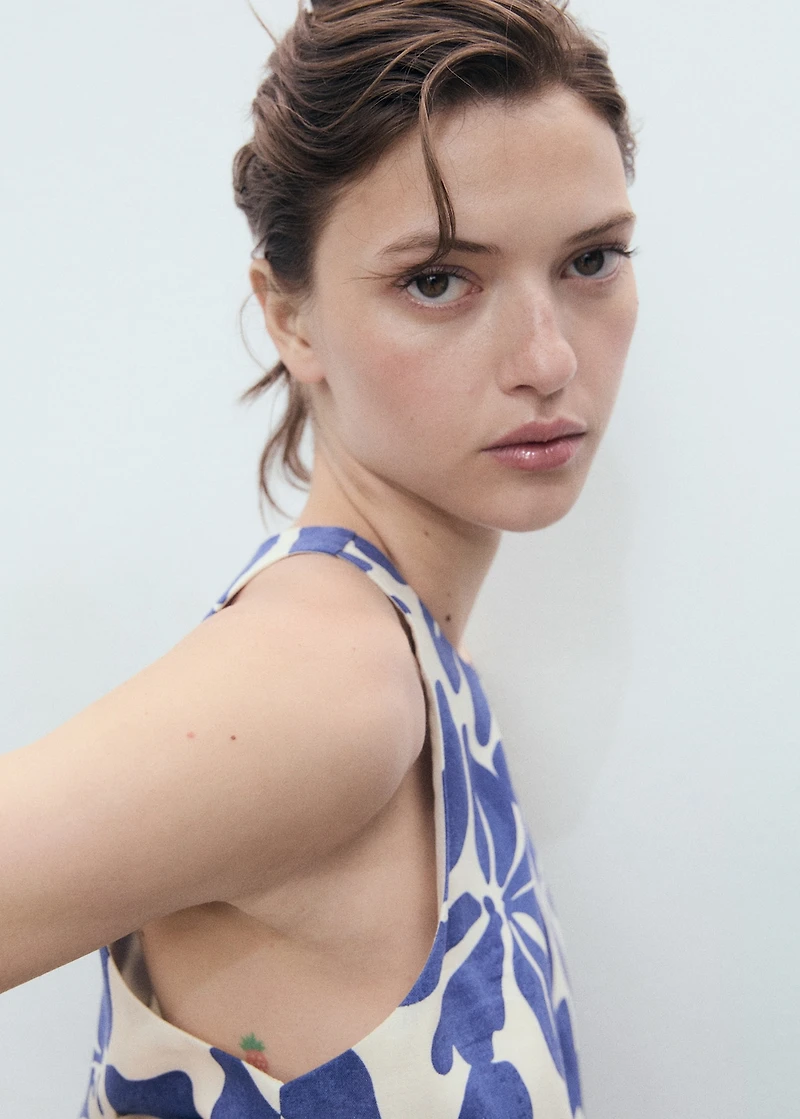 Printed linen-blend top