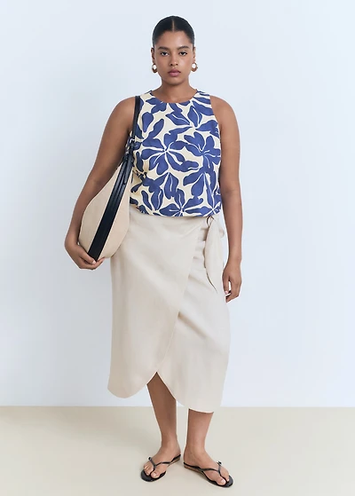 Printed linen-blend top