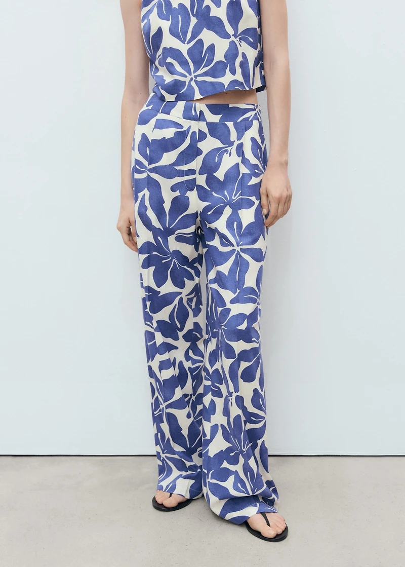 Printed linen-blend pants