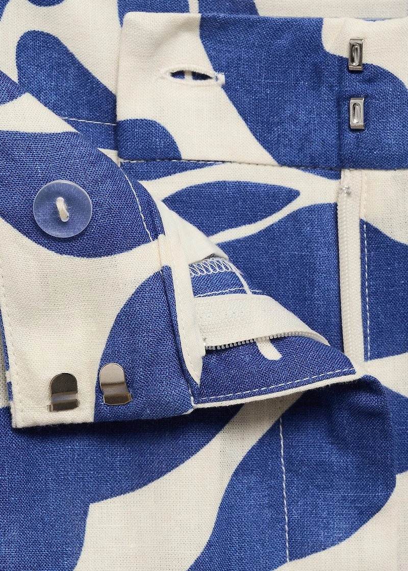 Printed linen-blend pants