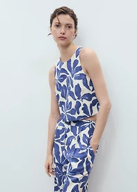 Printed linen-blend pants