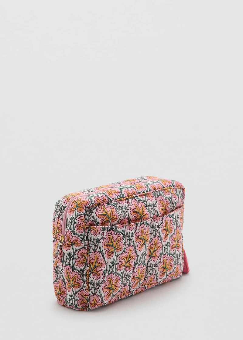Flower-printed cotton toiletry bag