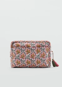 Flower-printed cotton toiletry bag