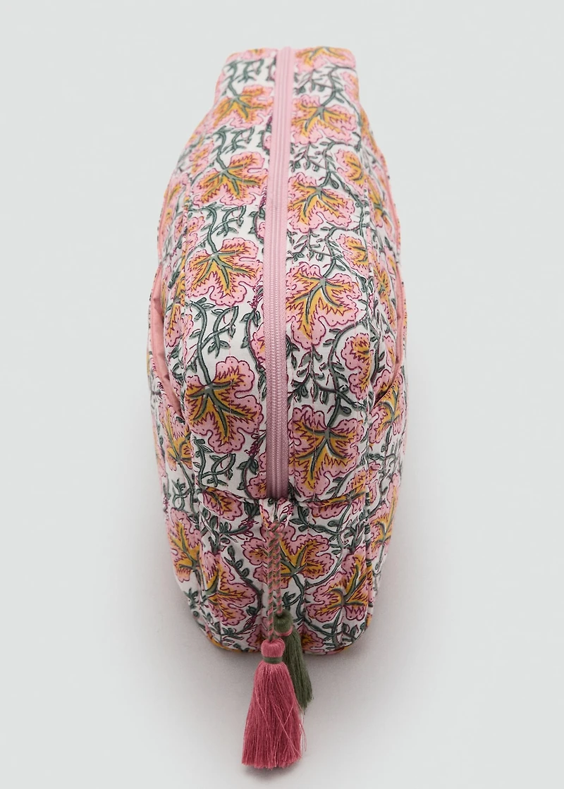 Flower-printed cotton toiletry bag