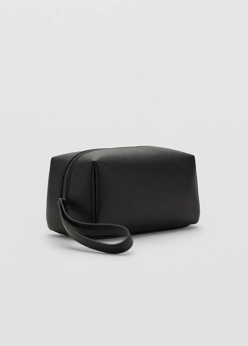 Contrast-strap pebbled cosmetic bag