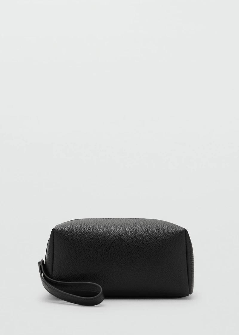 Contrast-strap pebbled cosmetic bag