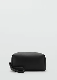 Contrast-strap pebbled cosmetic bag