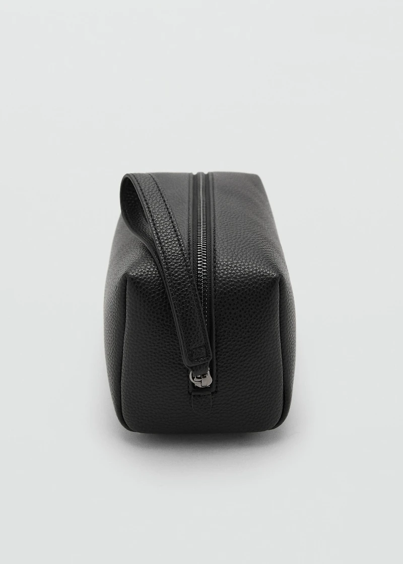 Contrast-strap pebbled cosmetic bag