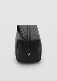 Contrast-strap pebbled cosmetic bag