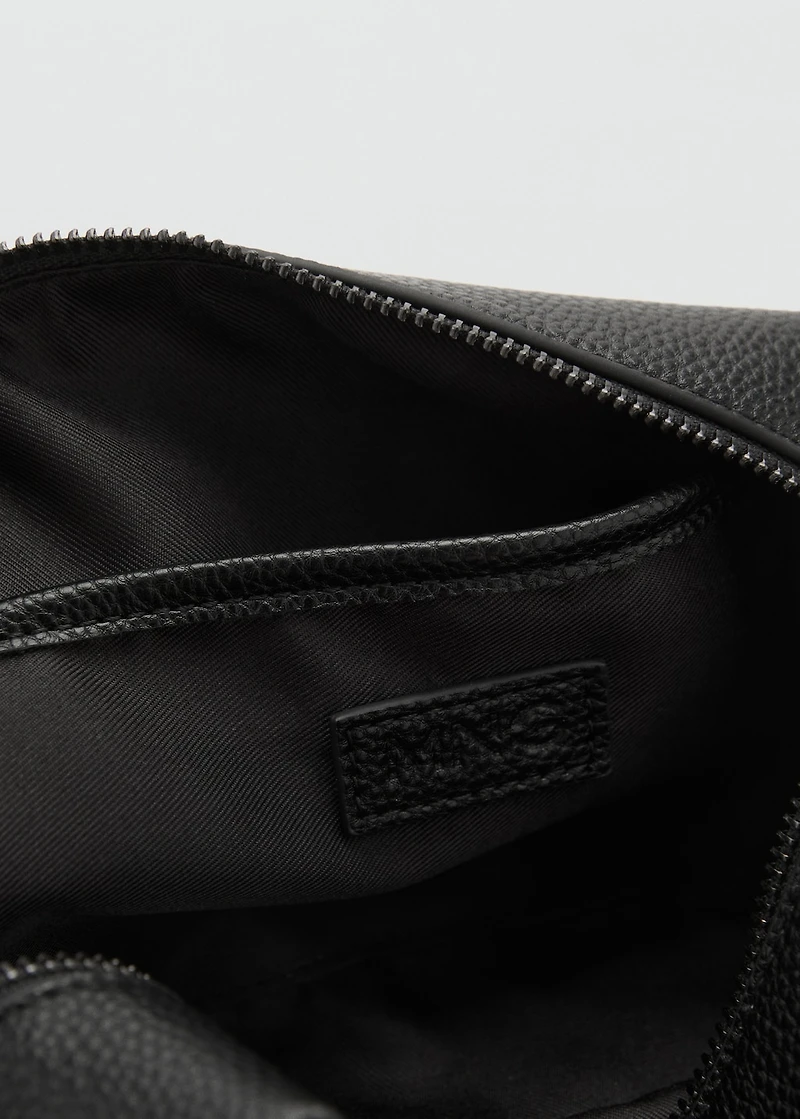 Contrast-strap pebbled cosmetic bag