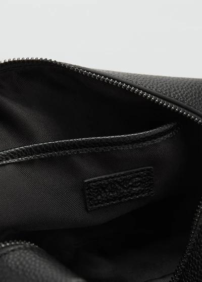 Contrast-strap pebbled cosmetic bag