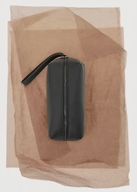 Contrast-strap pebbled cosmetic bag