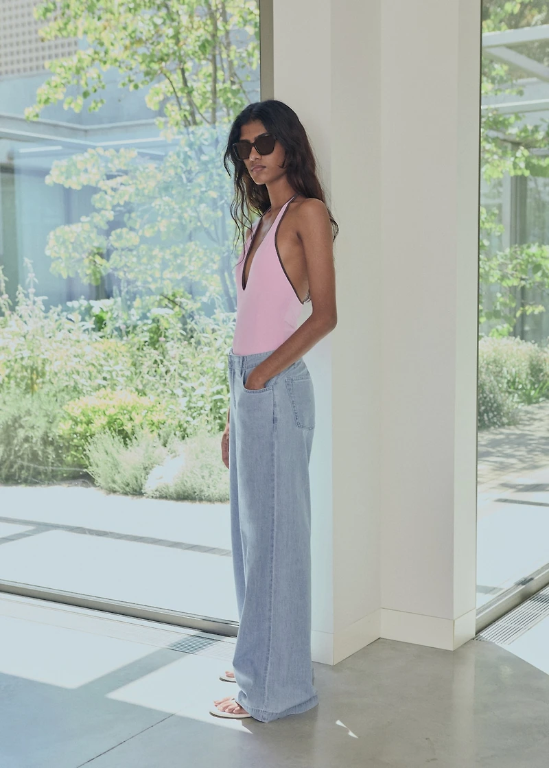 Mid-rise wide leg denim pants