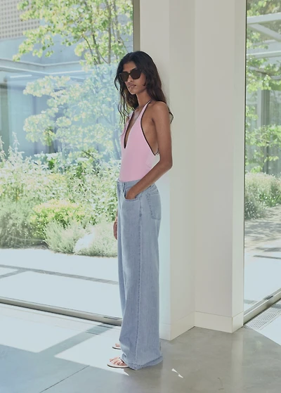 Mid-rise wide leg denim pants