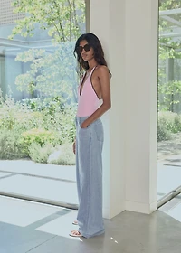 Mid-rise wide leg denim pants