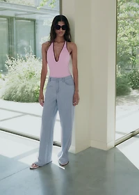 Mid-rise wide leg denim pants