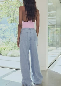 Mid-rise wide leg denim pants