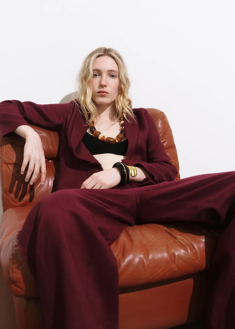 Linen suit blazer with frayed ends