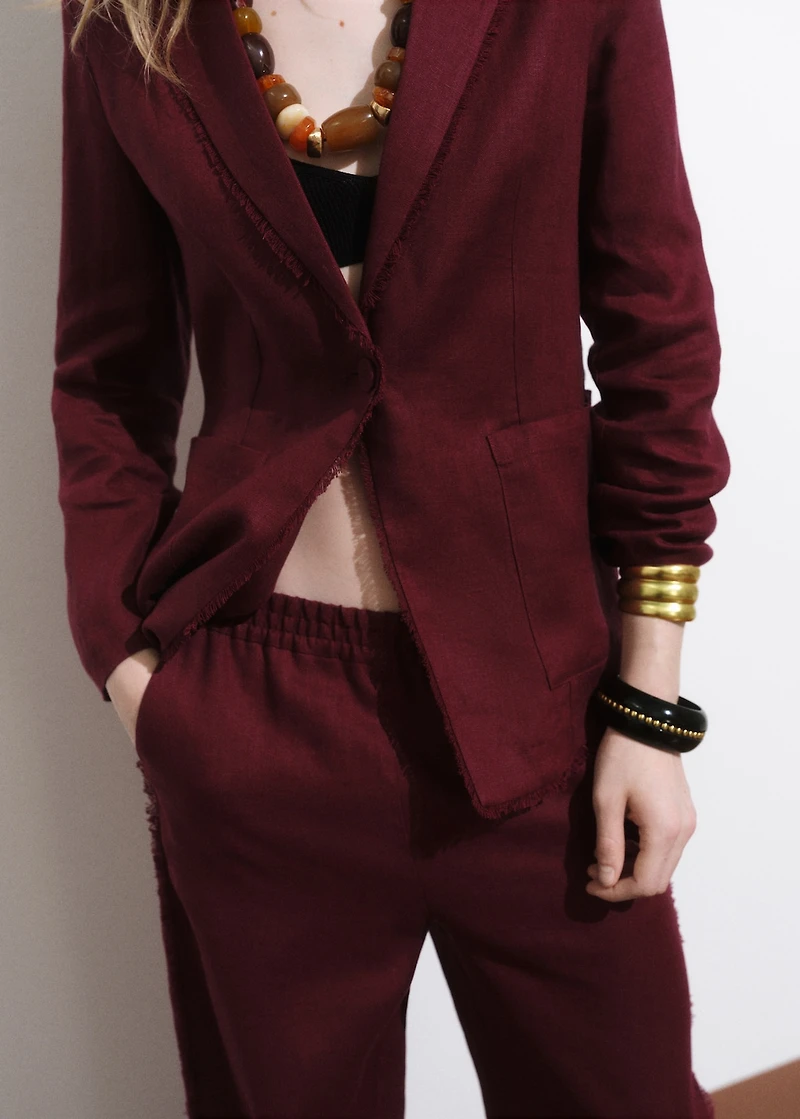 Linen suit blazer with frayed ends