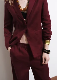 Linen suit blazer with frayed ends