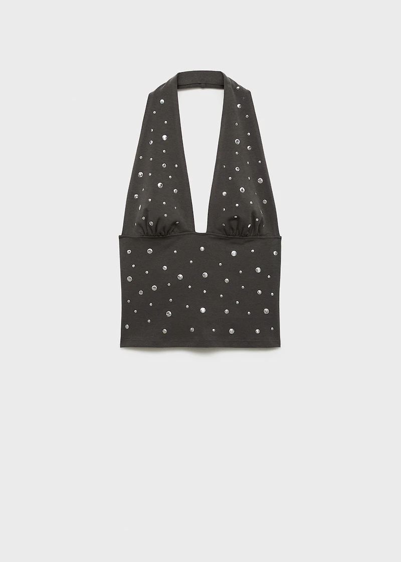Halter top with metallic appliqués